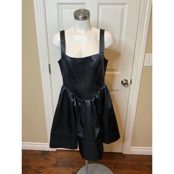 STAUD Black Satin Landscape Corset Mini Dress NWT $495, Size 12 - Picture 2 of 8